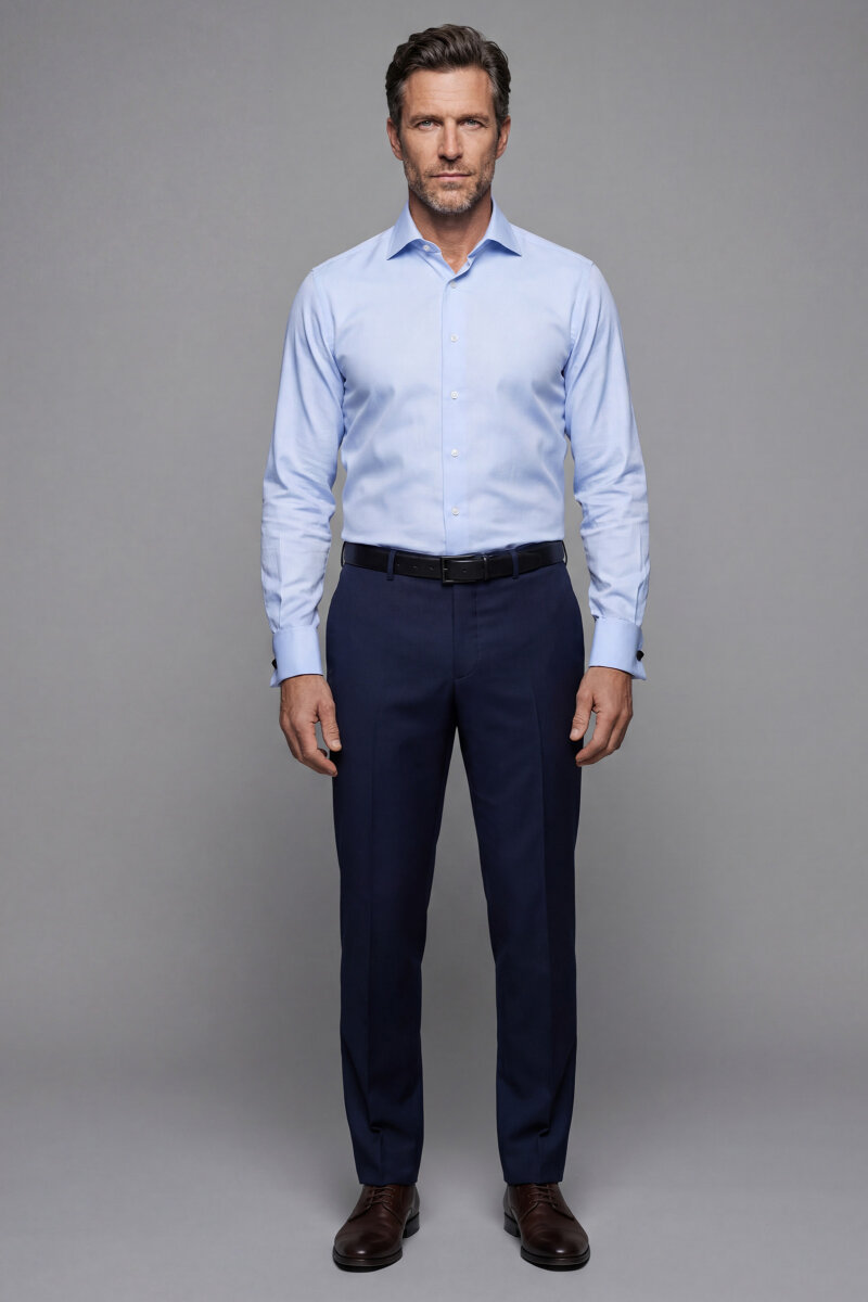 İtalyan Klasik Regular Fit Pamuk Açık Mavi Erkek Gömlek - 4