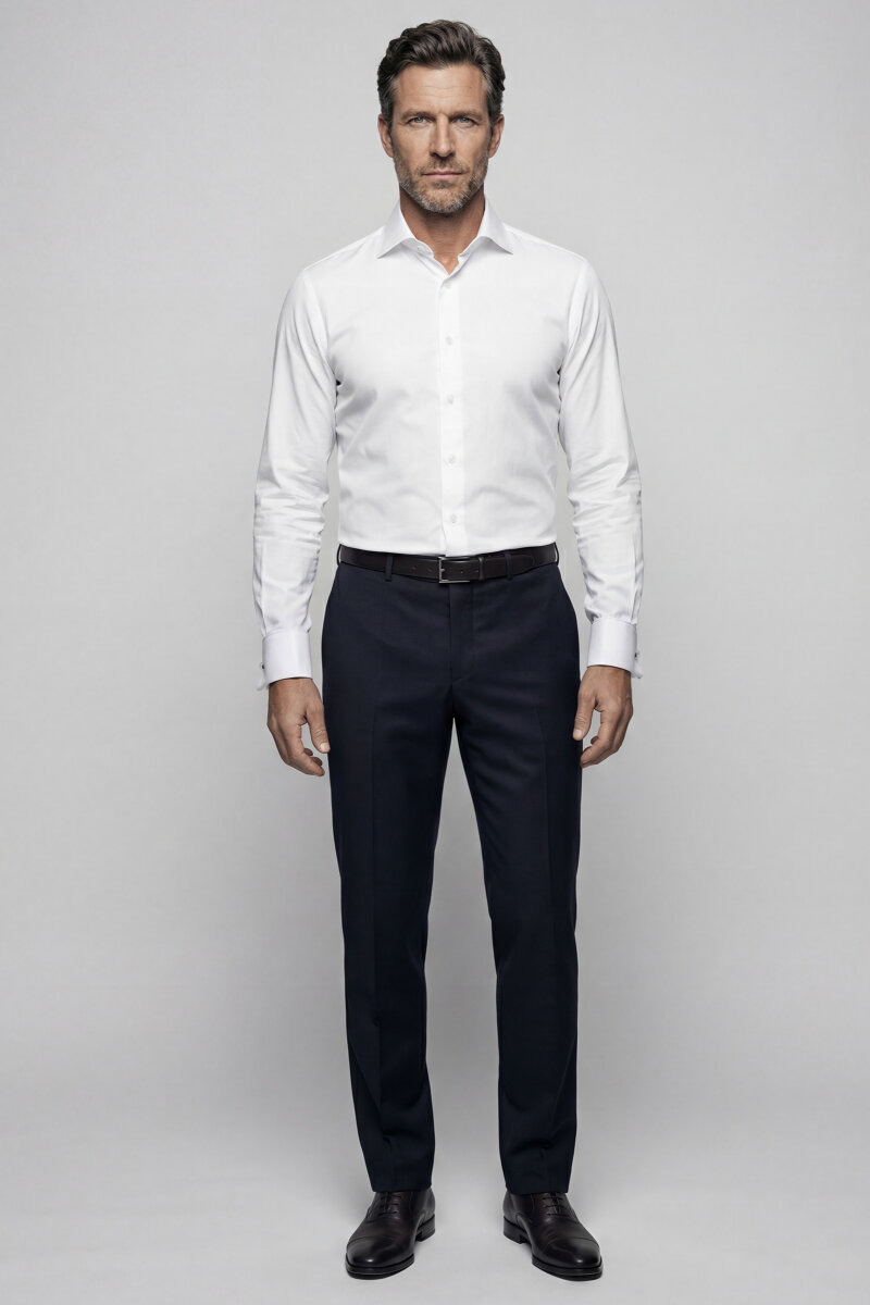 İtalyan Regular Fit Double Manşet Pamuk Beyaz Erkek Gömlek - 4