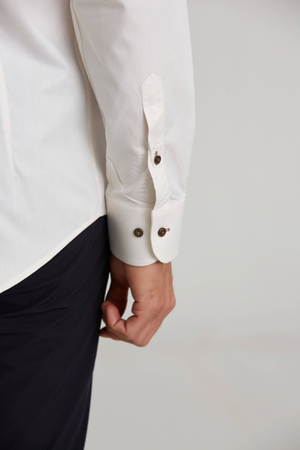 İtalyan Yaka Gizli Düğmeli Uzun Kollu Ekru Spor Erkek Gömlek - 3
