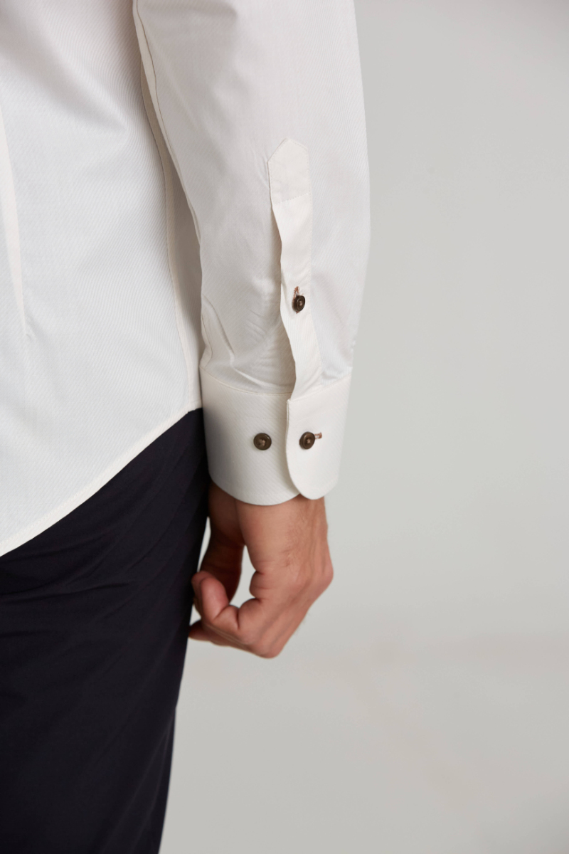 İtalyan Yaka Gizli Düğmeli Uzun Kollu Ekru Spor Erkek Gömlek - 3