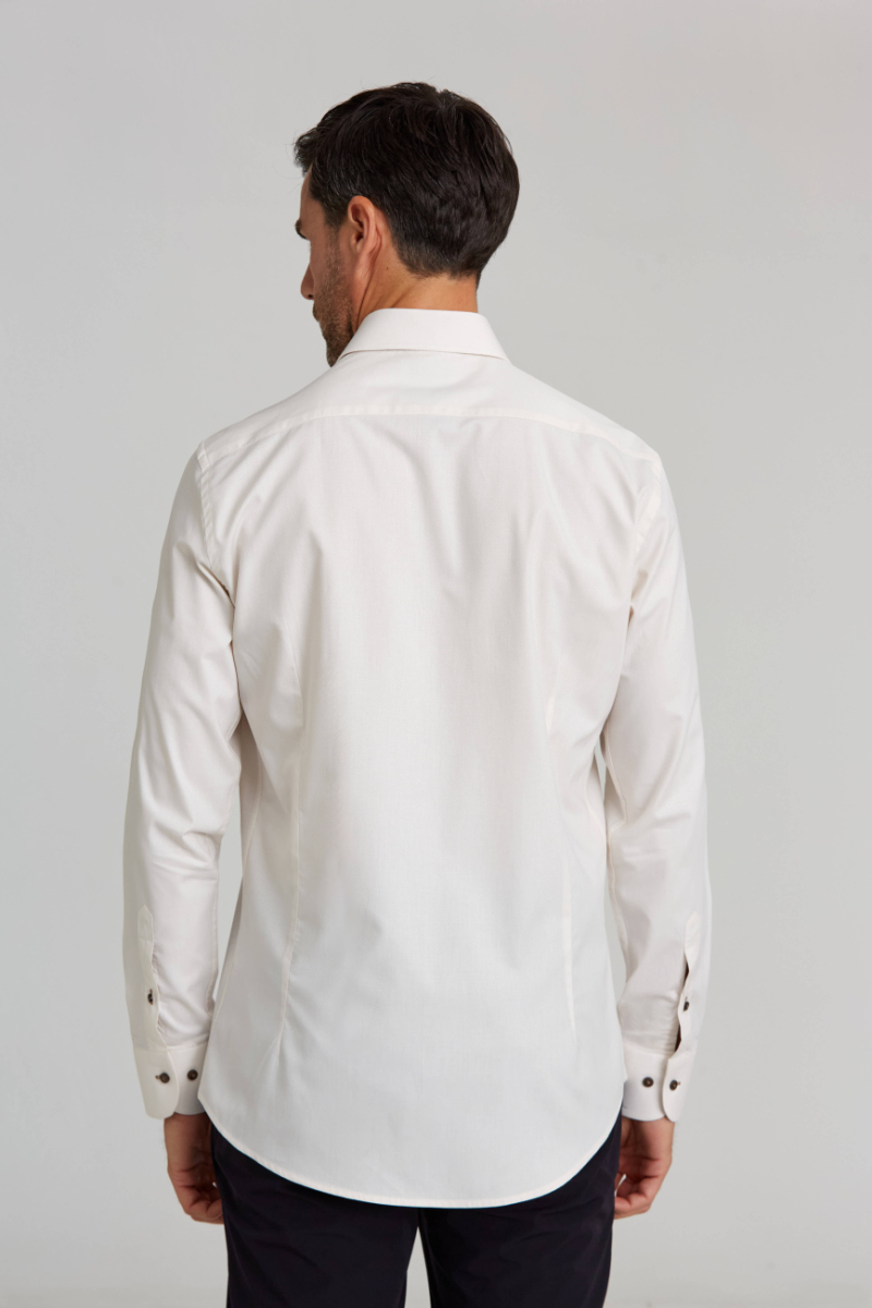 İtalyan Yaka Gizli Düğmeli Uzun Kollu Ekru Spor Erkek Gömlek - 2