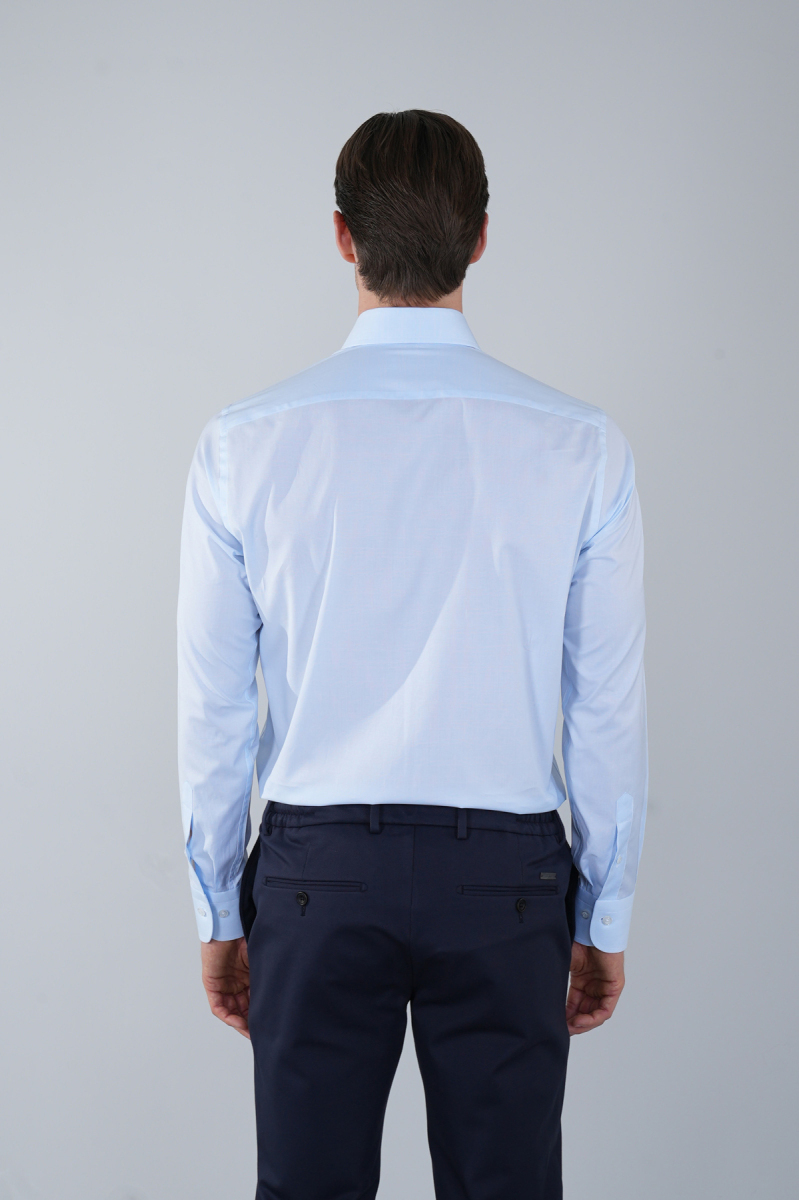 İtalyan Yaka Regular Fit Açık Mavi Uzun Kol Cepsiz Erkek Gömlek - 2