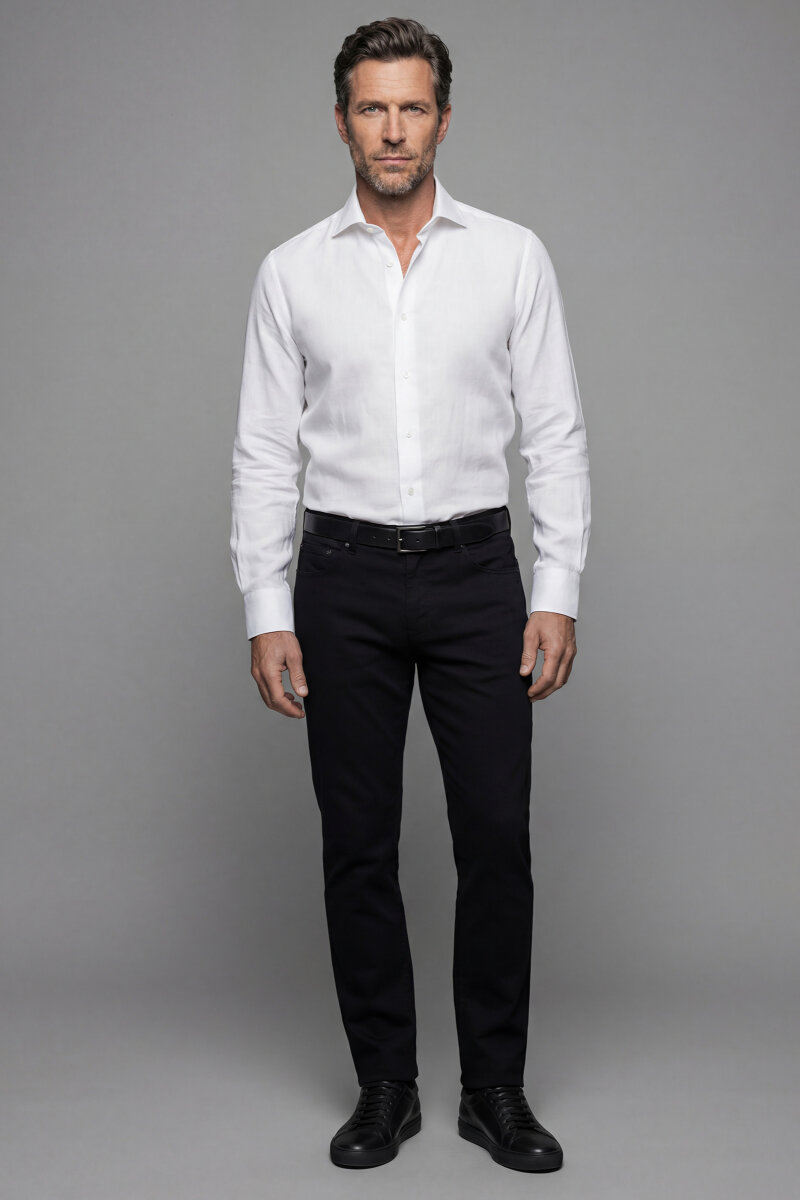 İtalyan Yaka Regular Fit Beyaz Uzun Kol Cepsiz Erkek Gömlek - 1