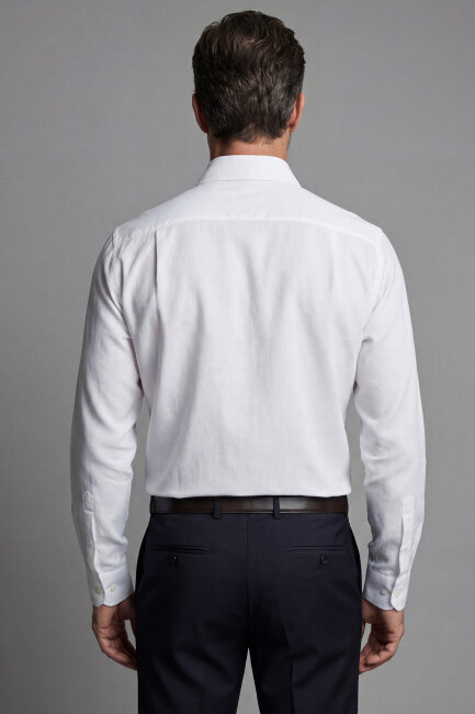 İtalyan Yaka Regular Fit Beyaz Uzun Kol Cepsiz Erkek Gömlek - 2