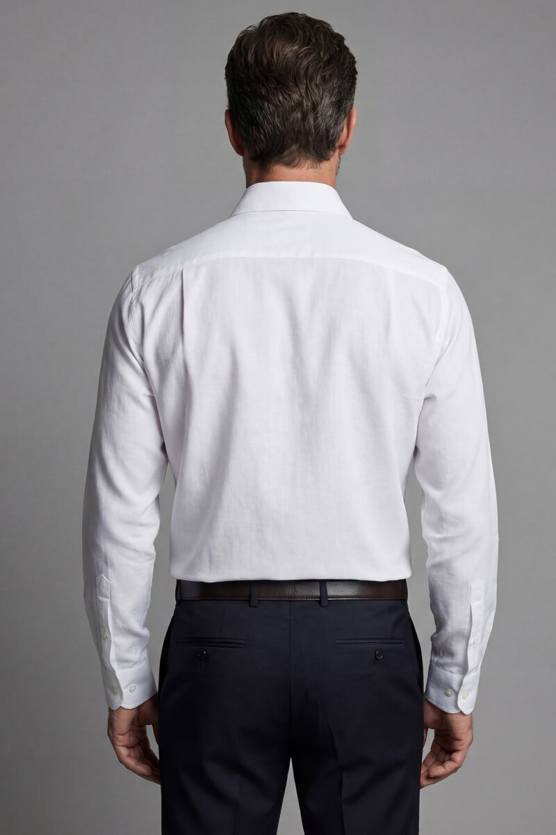 İtalyan Yaka Regular Fit Beyaz Uzun Kol Cepsiz Erkek Gömlek - 2