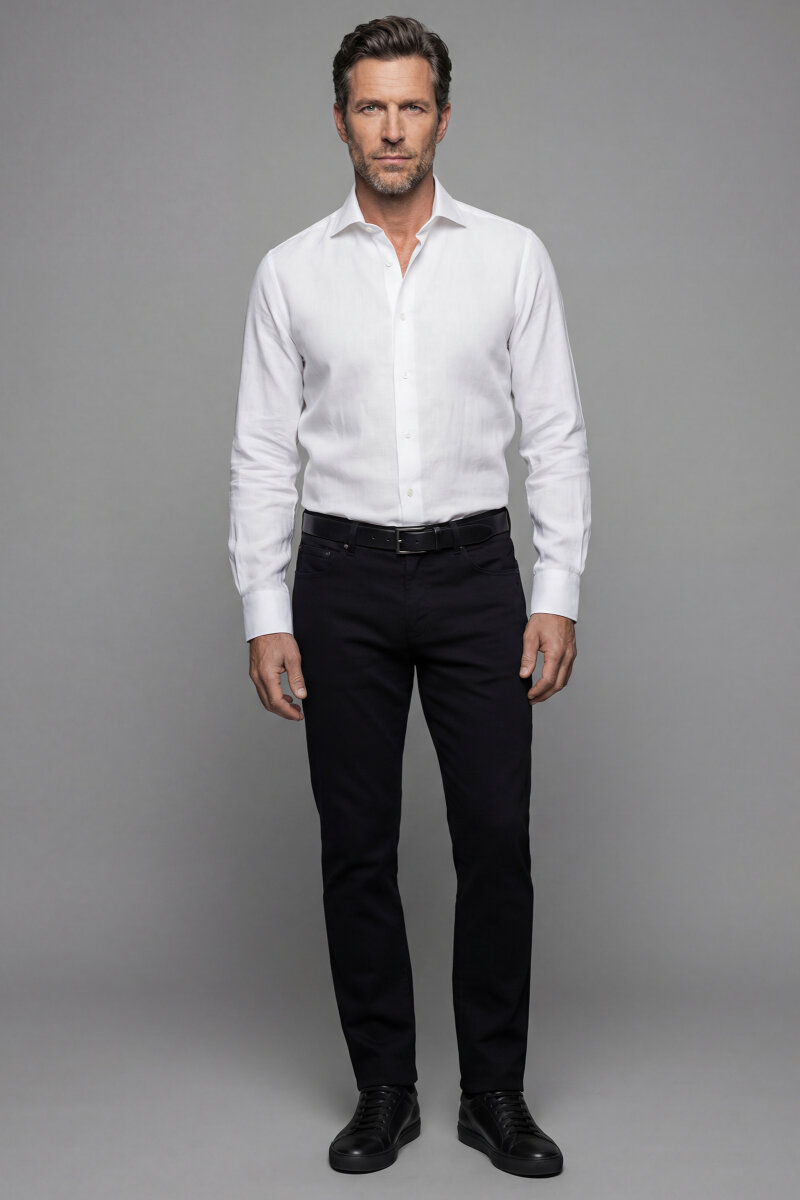 İtalyan Yaka Regular Fit Beyaz Uzun Kol Cepsiz Erkek Gömlek - 4