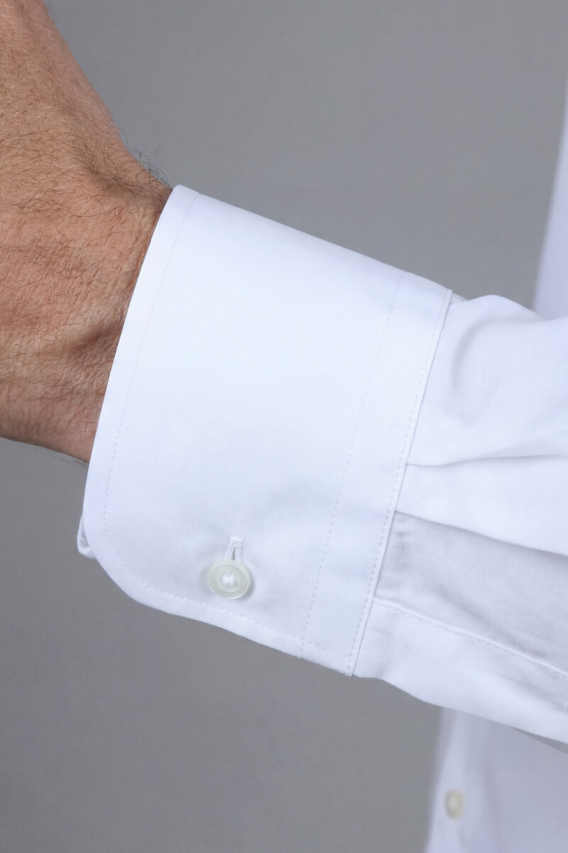 İtalyan Yaka Regular Fit Beyaz Uzun Kol Cepsiz Erkek Gömlek - 5