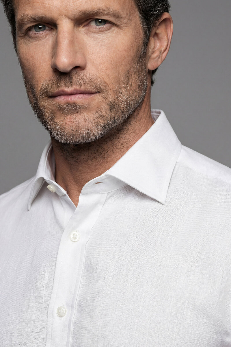İtalyan Yaka Regular Fit Beyaz Uzun Kol Cepsiz Erkek Gömlek - 3