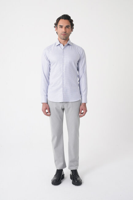 Regular Fit İtalyan Yaka Pamuk Lacivert Erkek Gömlek - 3