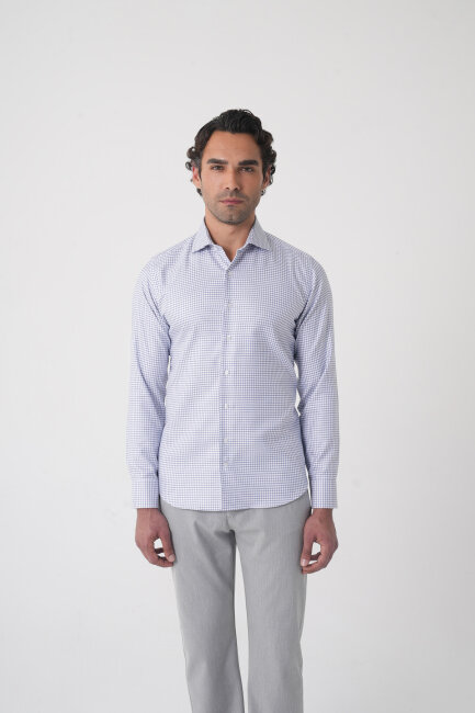 Regular Fit İtalyan Yaka Pamuk Lacivert Erkek Gömlek