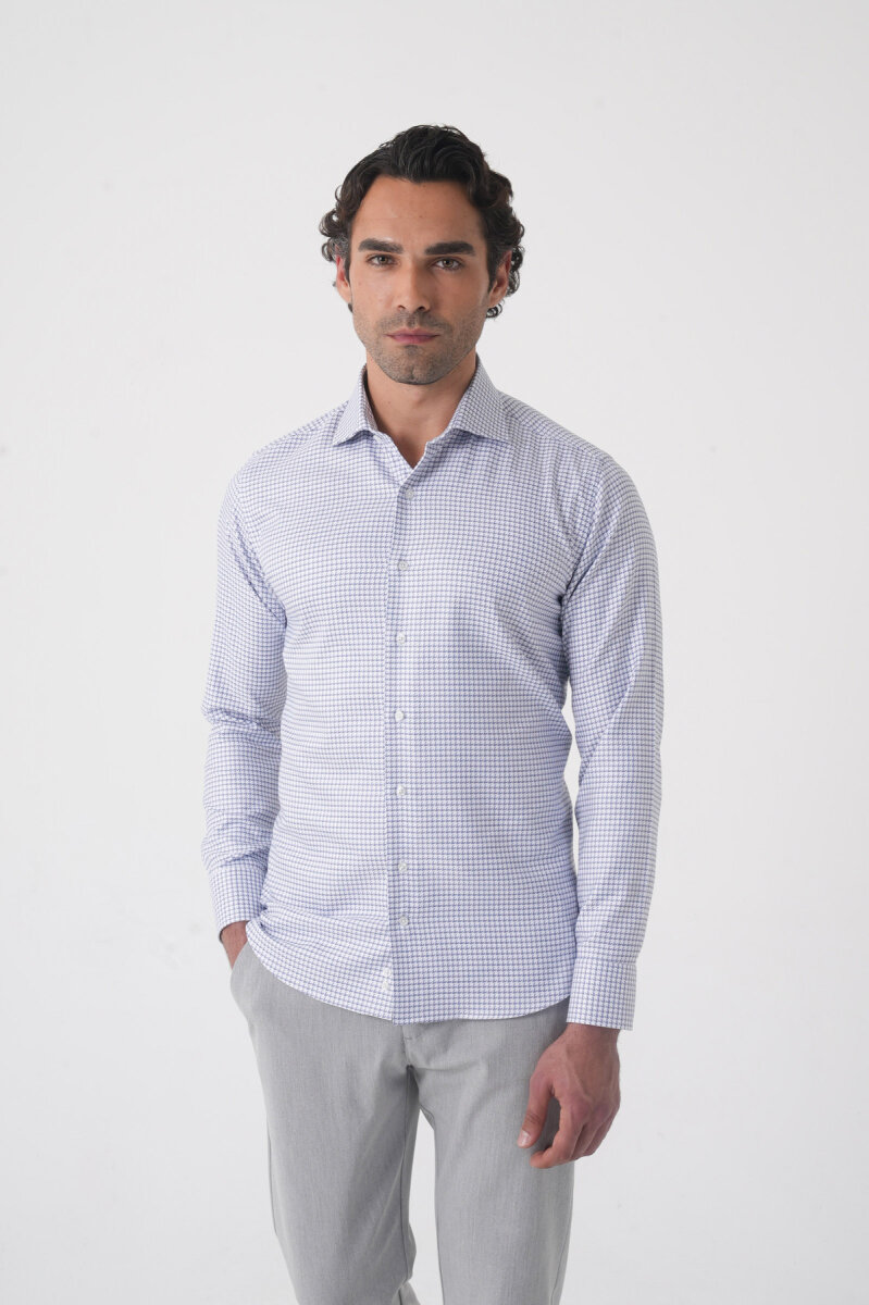 Regular Fit İtalyan Yaka Pamuk Lacivert Erkek Gömlek (1)