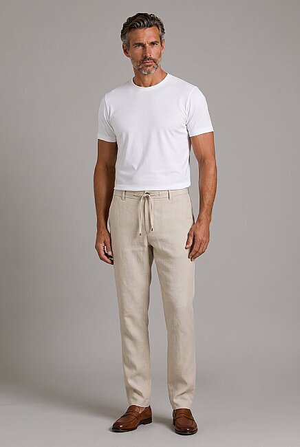 Bej Keten Jogger İpli̇ Pantolon Spor (4)