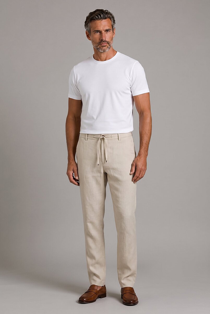 Bej Keten Jogger İpli̇ Spor Pantolon - 5