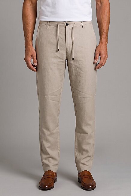 Bej Keten Jogger İpli̇ Pantolon Spor