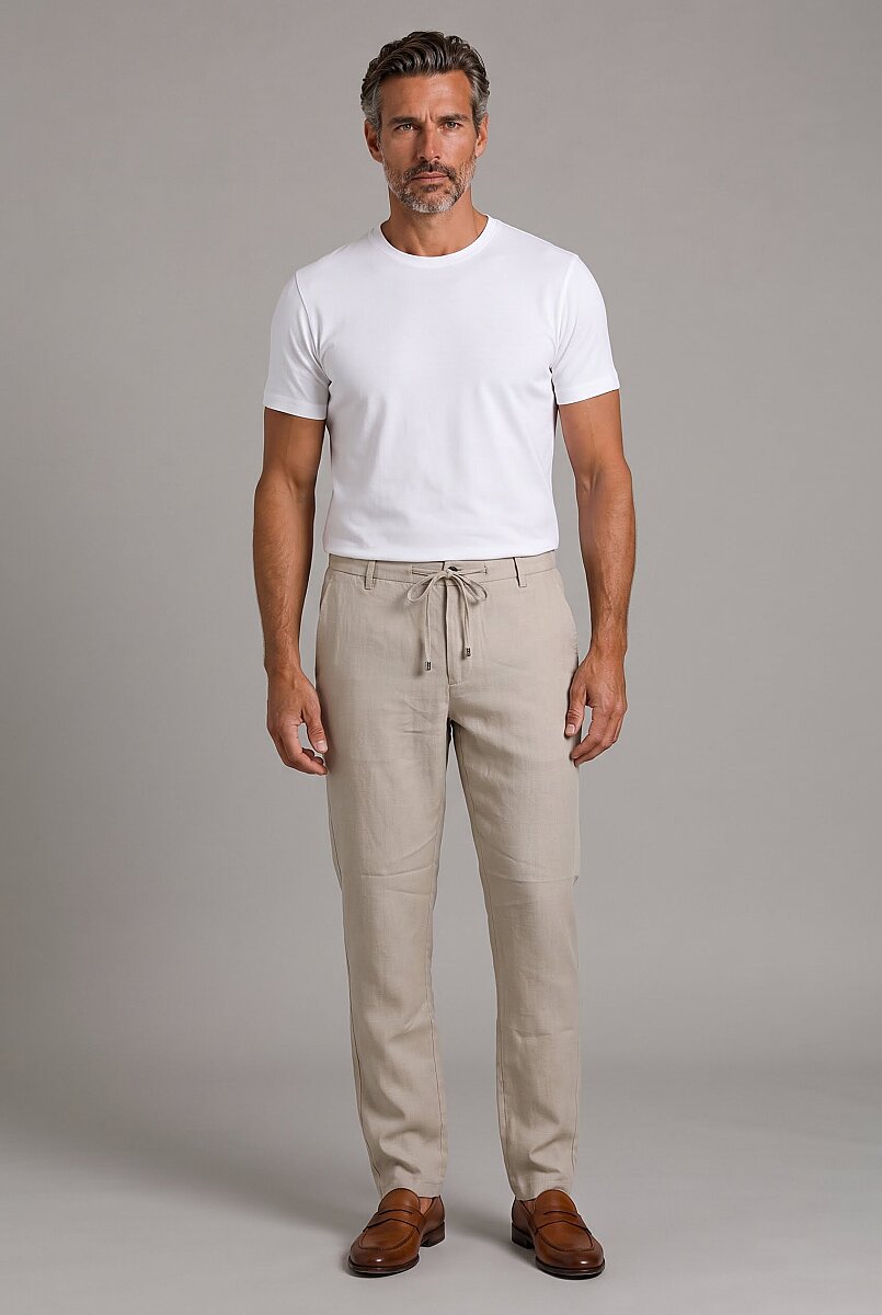 Bej Keten Jogger İpli̇ Pantolon Spor - 5