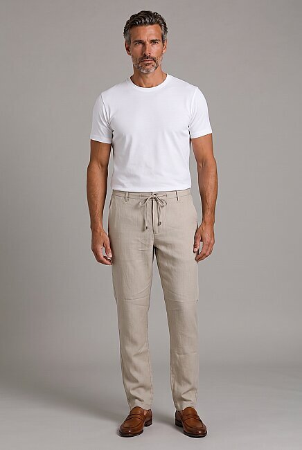 Bej Keten Jogger İpli̇ Spor Pantolon (4)