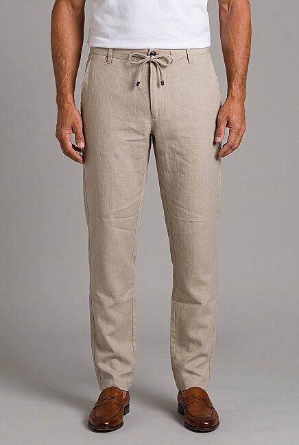 Bej Keten Jogger İpli̇ Spor Pantolon