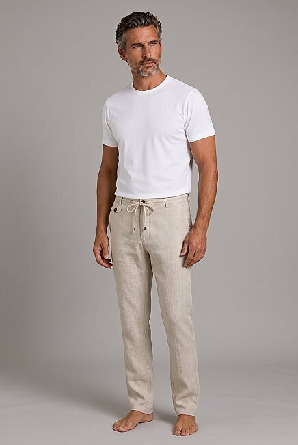 Ekru Keten Jogger İpli̇ Pantolon Spor (4)