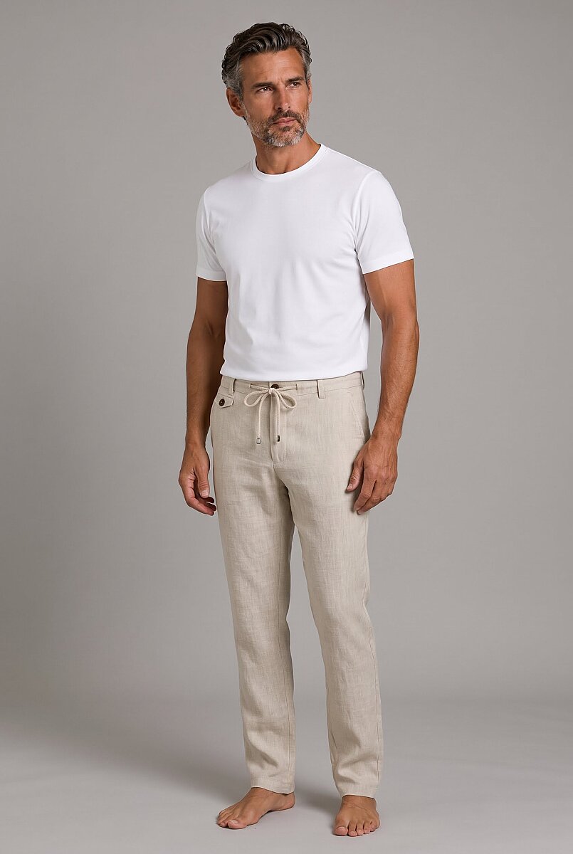 Ekru Keten Jogger İpli̇ Spor Pantolon - 5