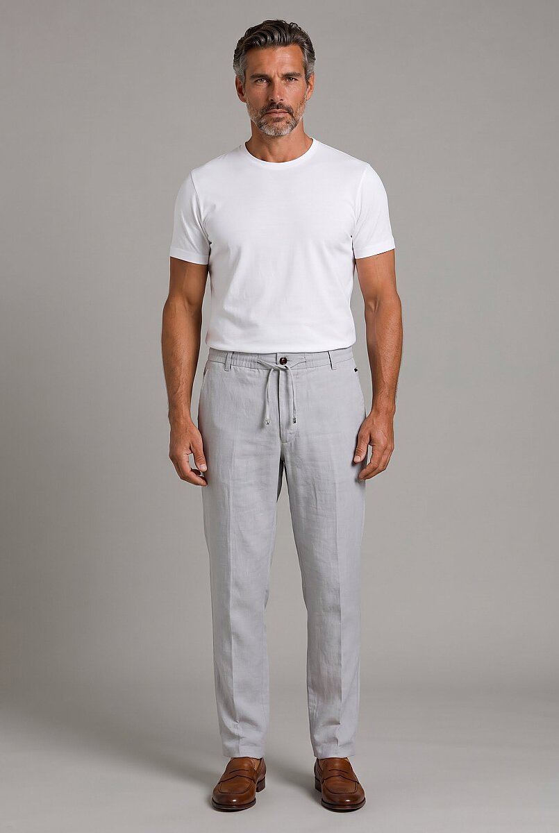 Gri Keten Jogger İpli̇ Pantolon Spor - 5