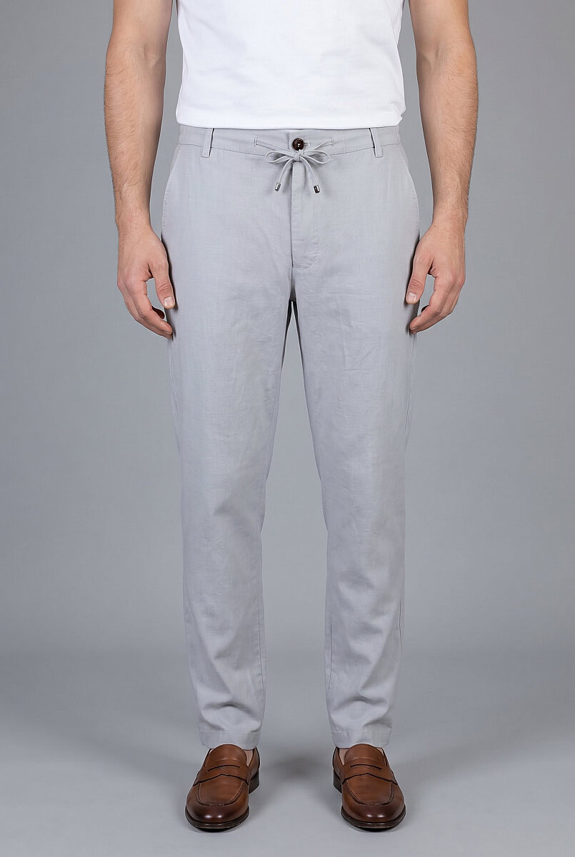 Gri Keten Jogger İpli̇ Spor Pantolon