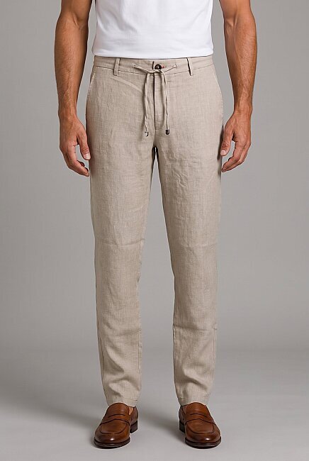 Bej Keten Jogger İpli̇ Pantolon Spor