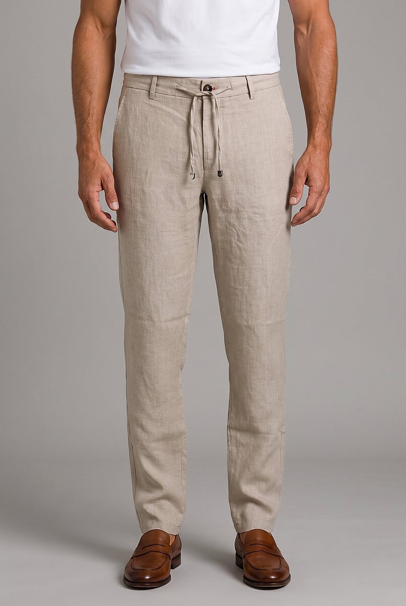 Bej Keten Jogger İpli̇ Pantolon Spor