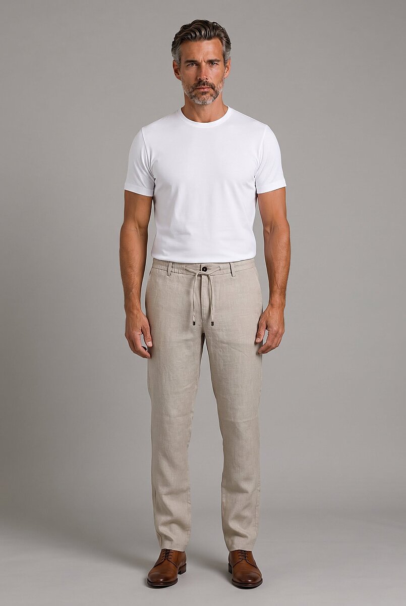 Bej Keten Jogger İpli̇ Spor Pantolon - 3