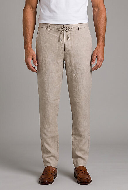 Beige Linen Jogger Ipli Spor Trousers