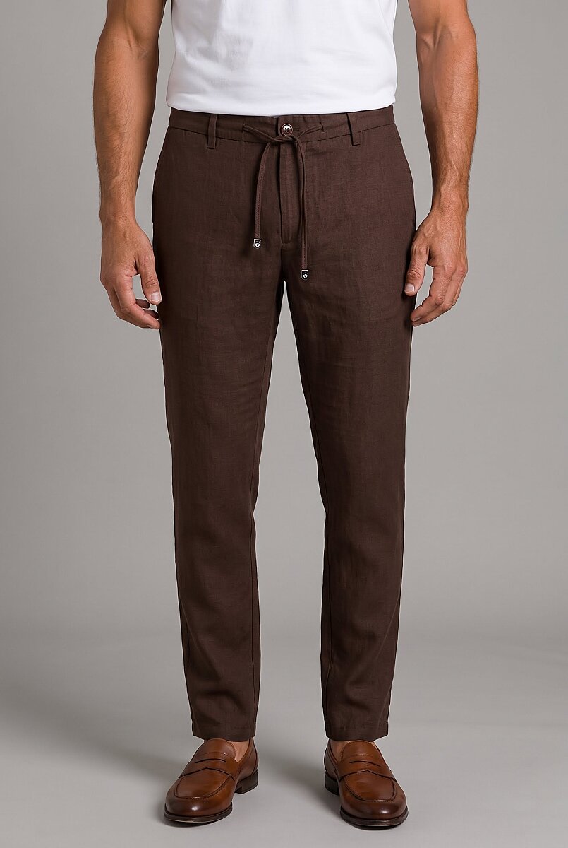 Kahve Keten Jogger İpli̇ Pantolon Spor - 1