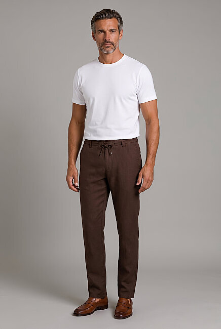 Kahverengi Keten Jogger İpli̇ Spor Pantolon (4)