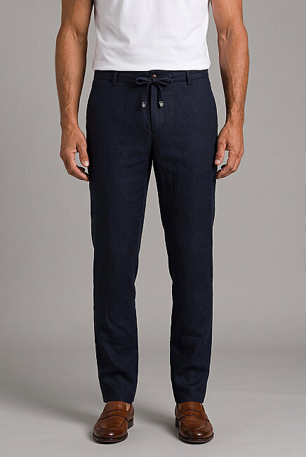 Navy Linen Jogger Ipli Spor Trousers