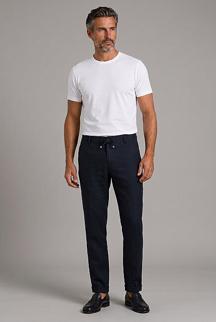 Navy Linen Jogger Ipli Spor Trousers (4)