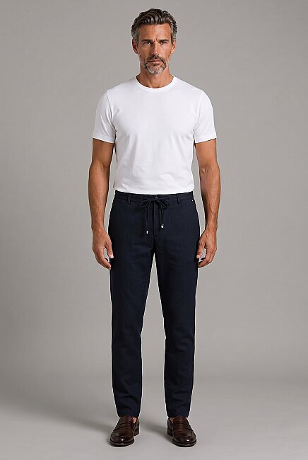 Navy Linen Jogger Ipli Spor Trousers (4)