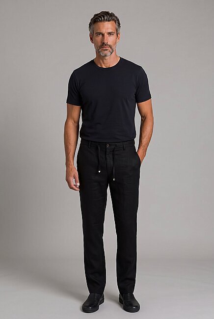 Siyah Keten Jogger İpli̇ Pantolon Spor (4)
