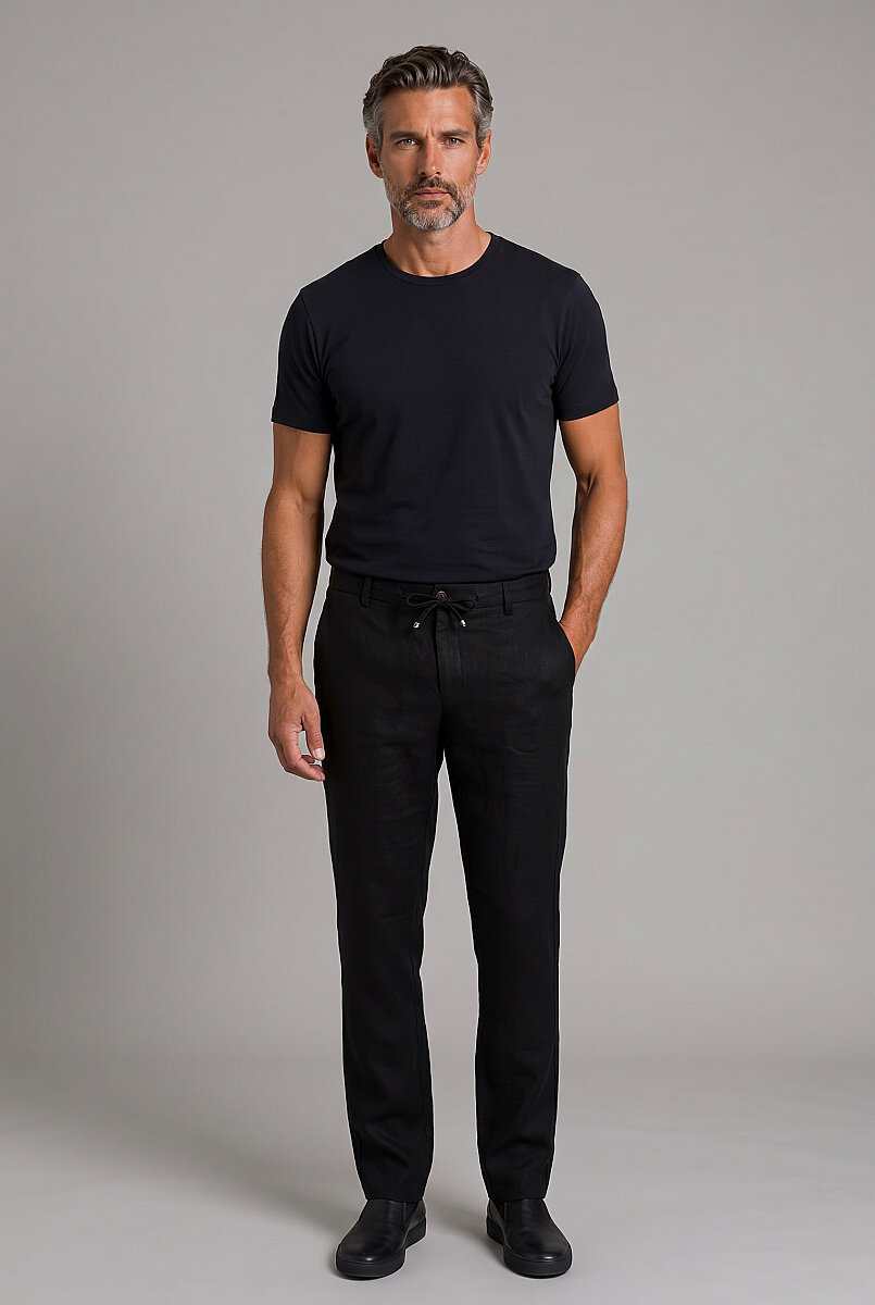 Siyah Keten Jogger İpli̇ Spor Pantolon - 5