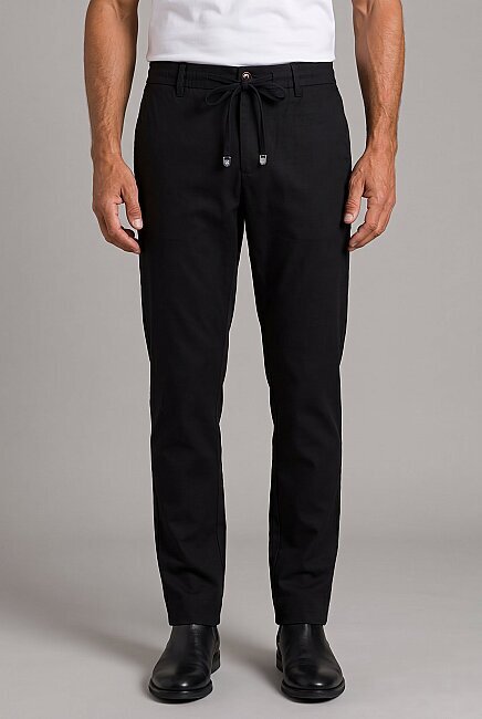 Siyah Keten Jogger İpli̇ Pantolon Spor
