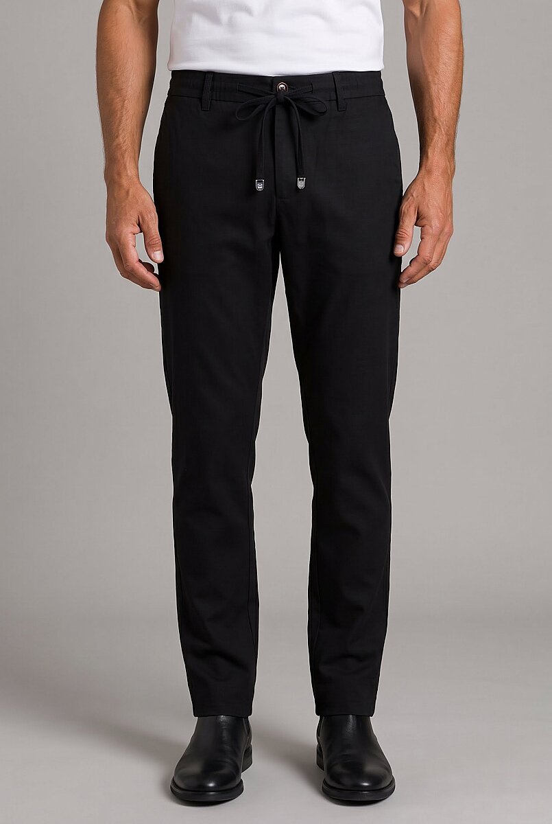 Siyah Keten Jogger İpli̇ Pantolon Spor - 1