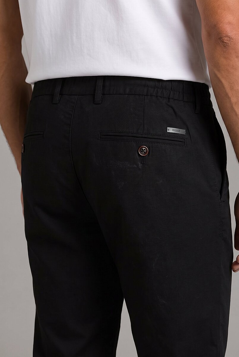 Siyah Keten Jogger İpli̇ Pantolon Spor - 4
