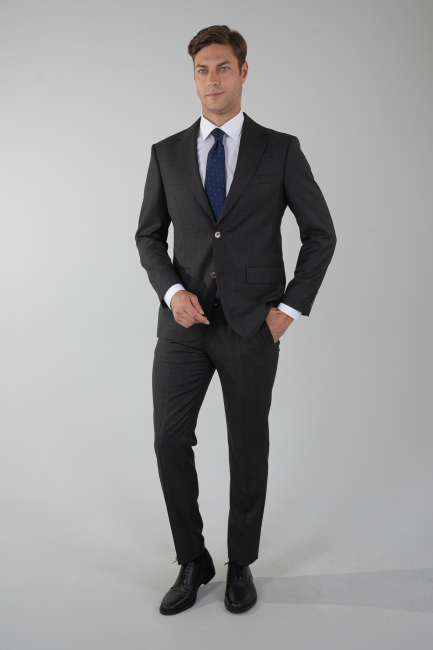 Kahve Comfort Fit Kruvaze Yaka Sedef Düğmeli 6 Drop Yün Takım Elbise