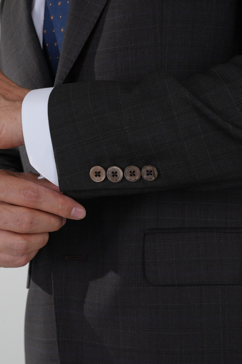 Kahve Comfort Fit Kruvaze Yaka Sedef Düğmeli 6 Drop Yün Takım Elbise - 3