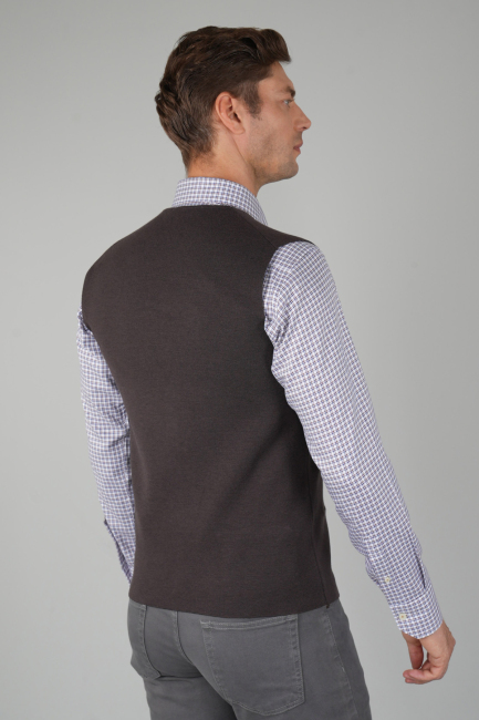 Kahve Düz Triko Yün Erkek Yelek (1)