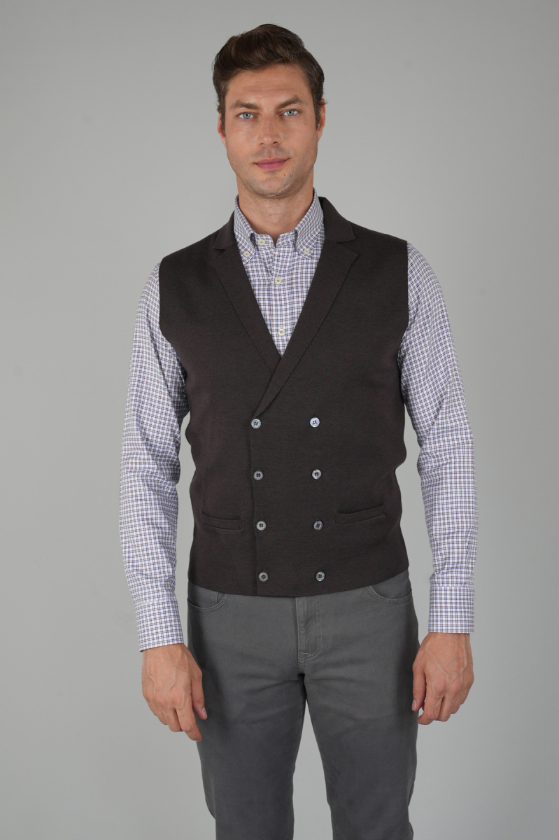 Kahve Kruvaze Yün Erkek Yelek - 4