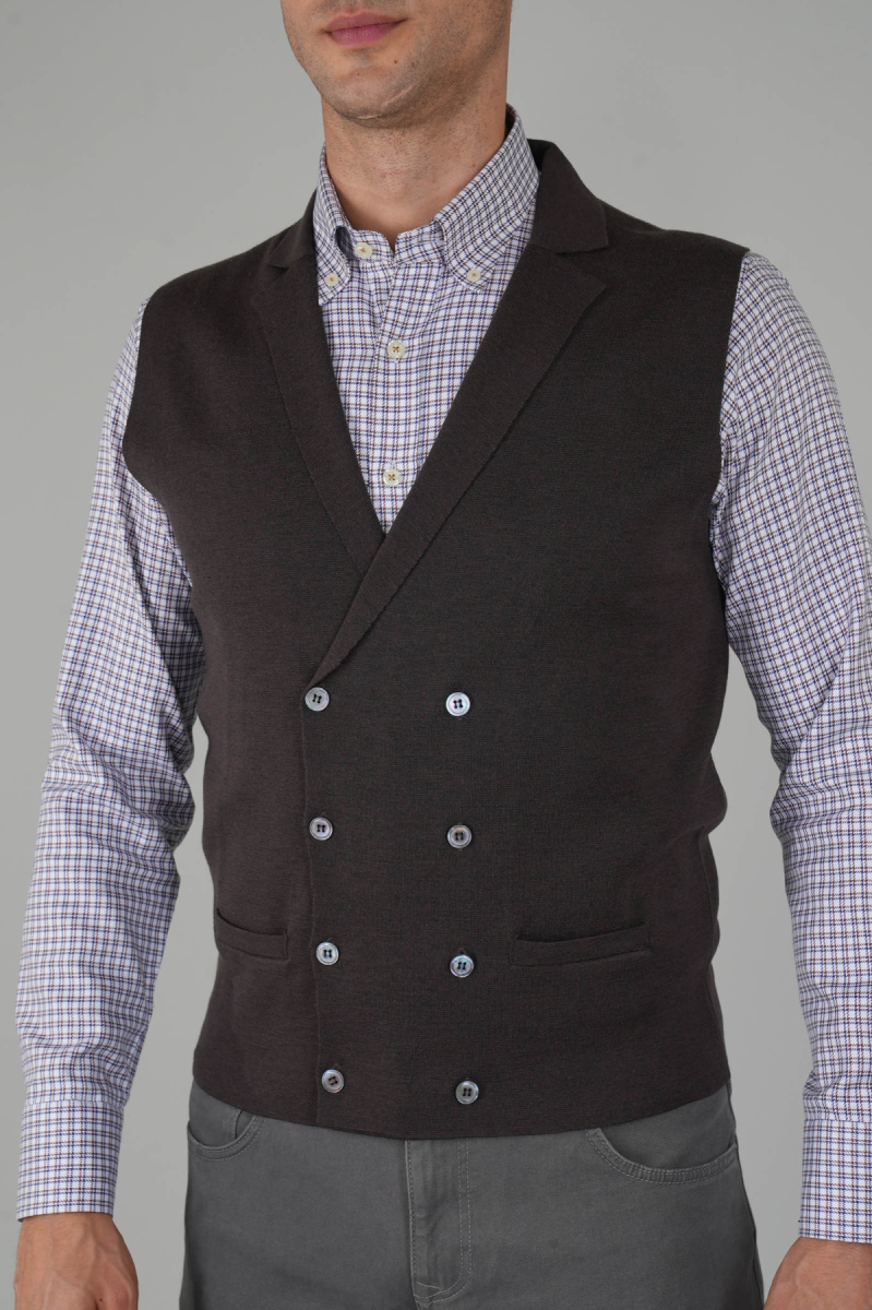 Kahve Kruvaze Yün Erkek Yelek - 5
