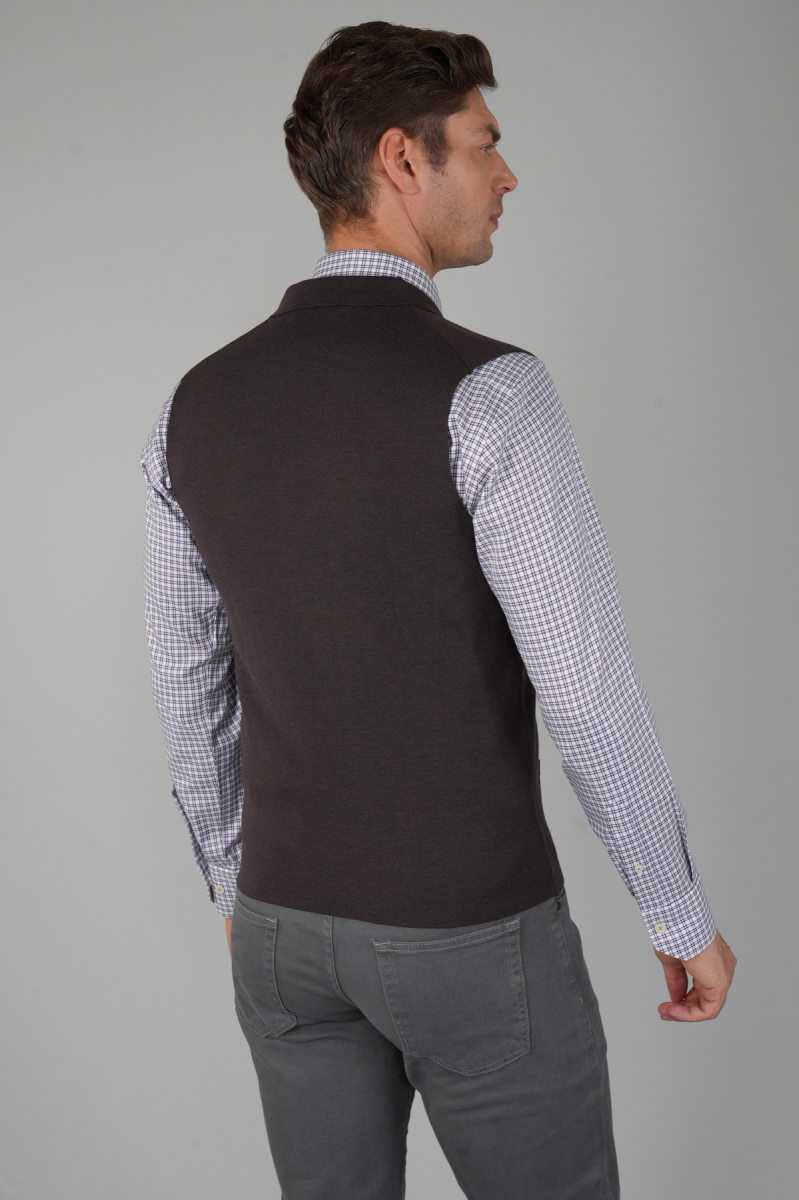 Kahve Kruvaze Yün Erkek Yelek - 2