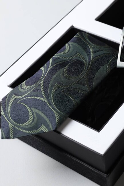 Kahverengi Deri Kemer & Yeşil Kravat 2'li Erkek Hediye Seti (1)