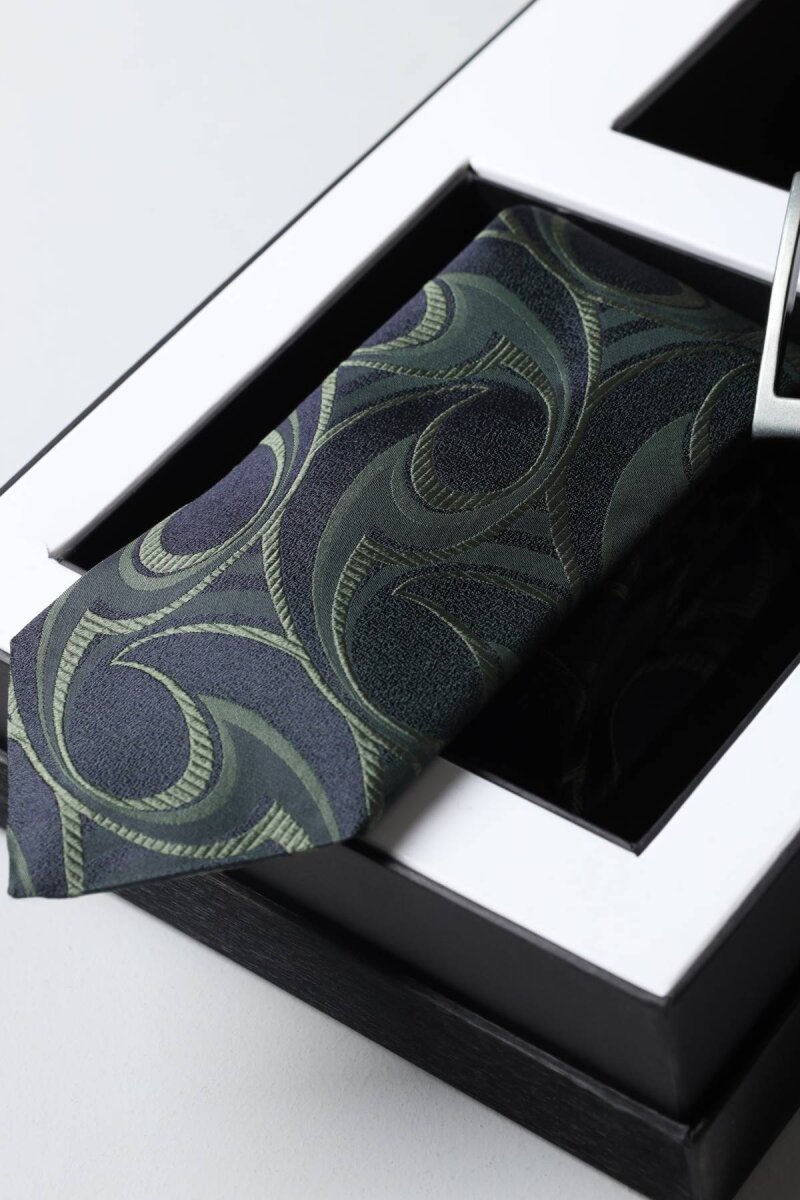 Kahverengi Deri Kemer & Yeşil Kravat 2'li Erkek Hediye Seti - 2