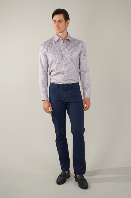 Kırmızı Uzun Kol Klasik Z Yaka Cepsiz Erkek Gömlek   - 5