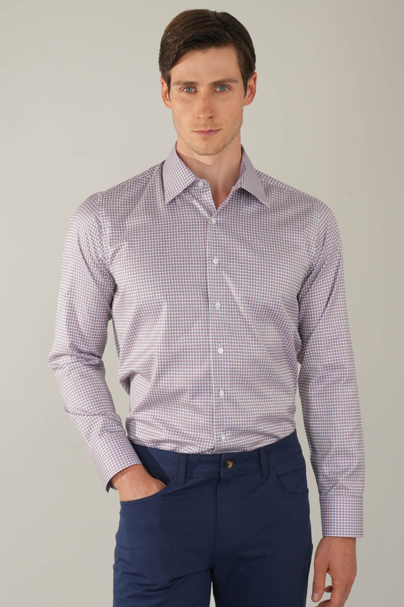 Kırmızı Uzun Kol Klasik Z Yaka Cepsiz Erkek Gömlek   - 1