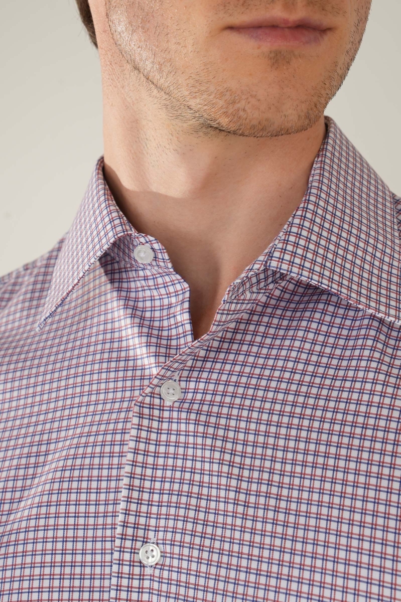 Kırmızı Uzun Kol Klasik Z Yaka Cepsiz Erkek Gömlek   - 3